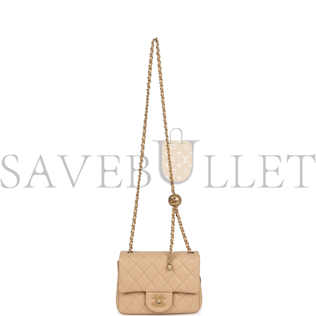 Ch*el beige leather mini square flap bag as1786 (17*13*8cm)